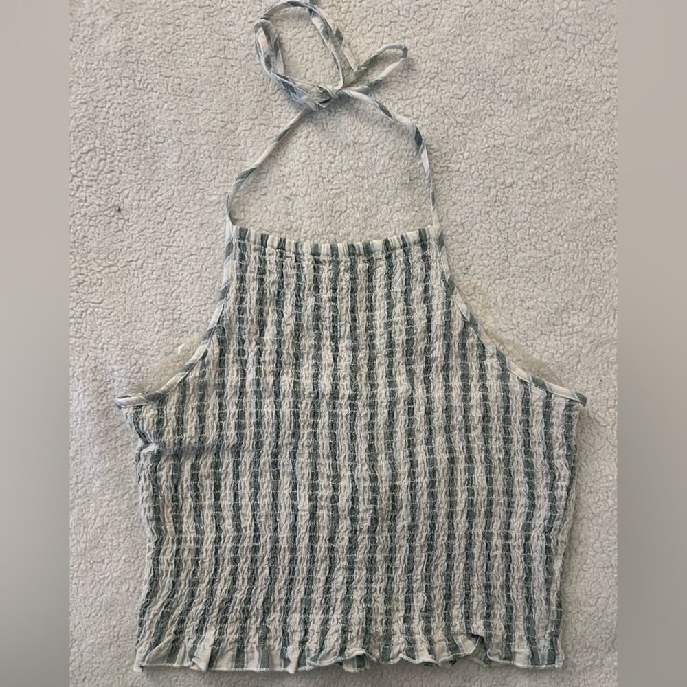 American Eagle Halter Smocked Striped Tank Top